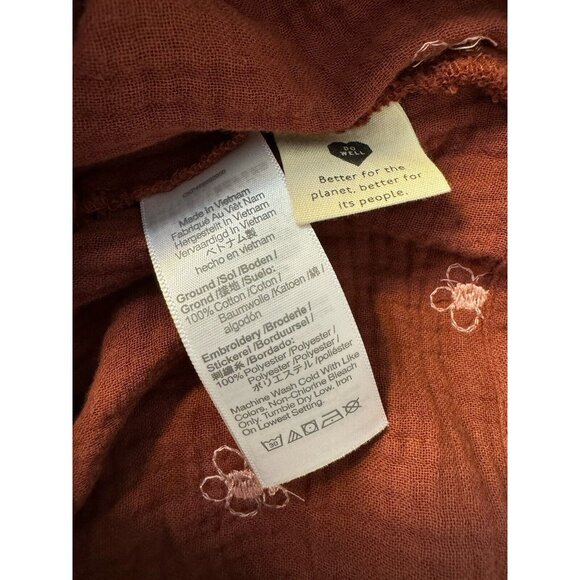 Madewell Wrap Gauze Cotton Side Tie Blouse Embroidered Pink Flowers Size XS - Picture 7 of 10